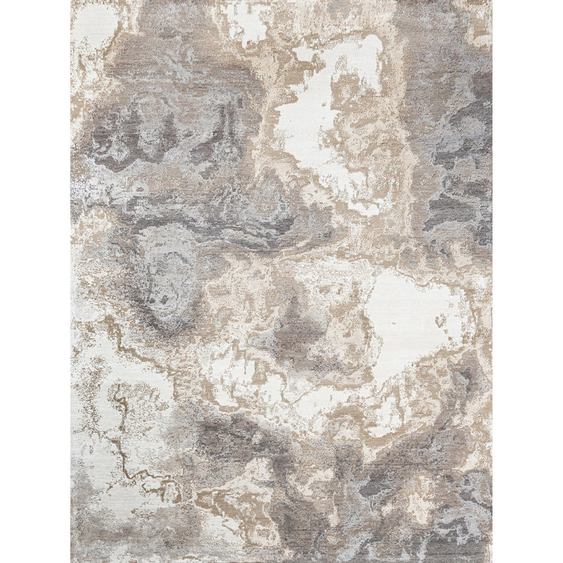 Hand Knotted Silk and Wool Indoor Rug, Rectangle 5' x 8'