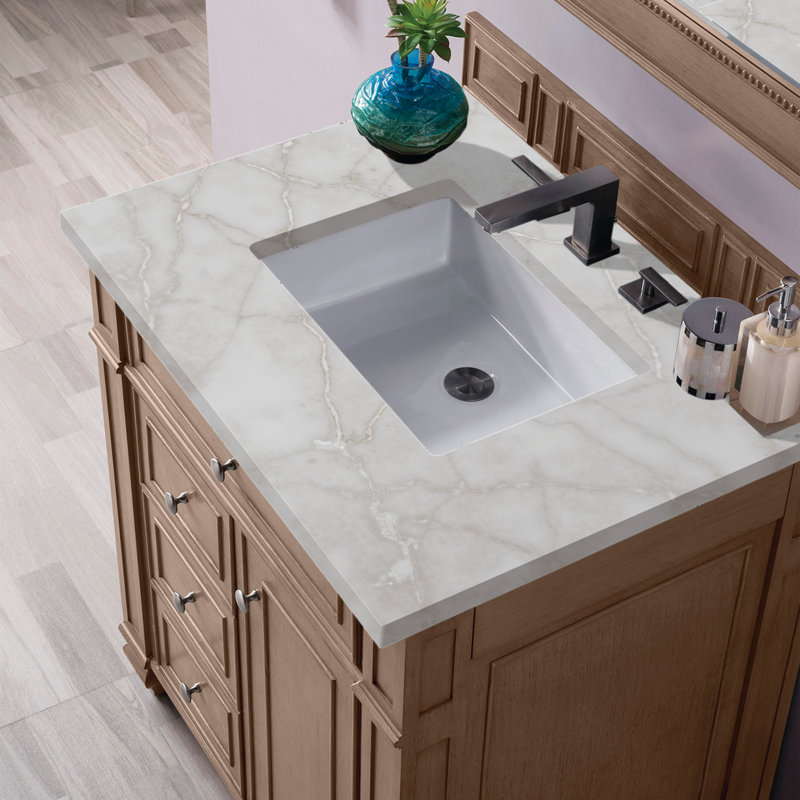 Bristol 30'' W Single Vanity, Whitewashed Walnut, Victorian Silver Quartz, 8" Widespread