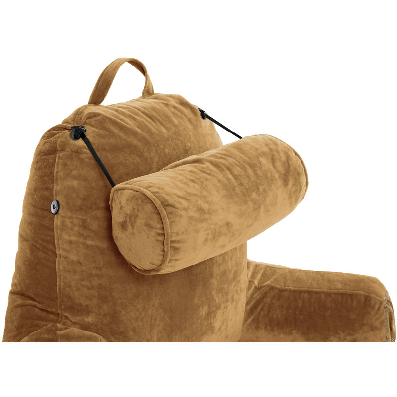 Tan Microsuede Memory Foam Reading Pillow with Arms