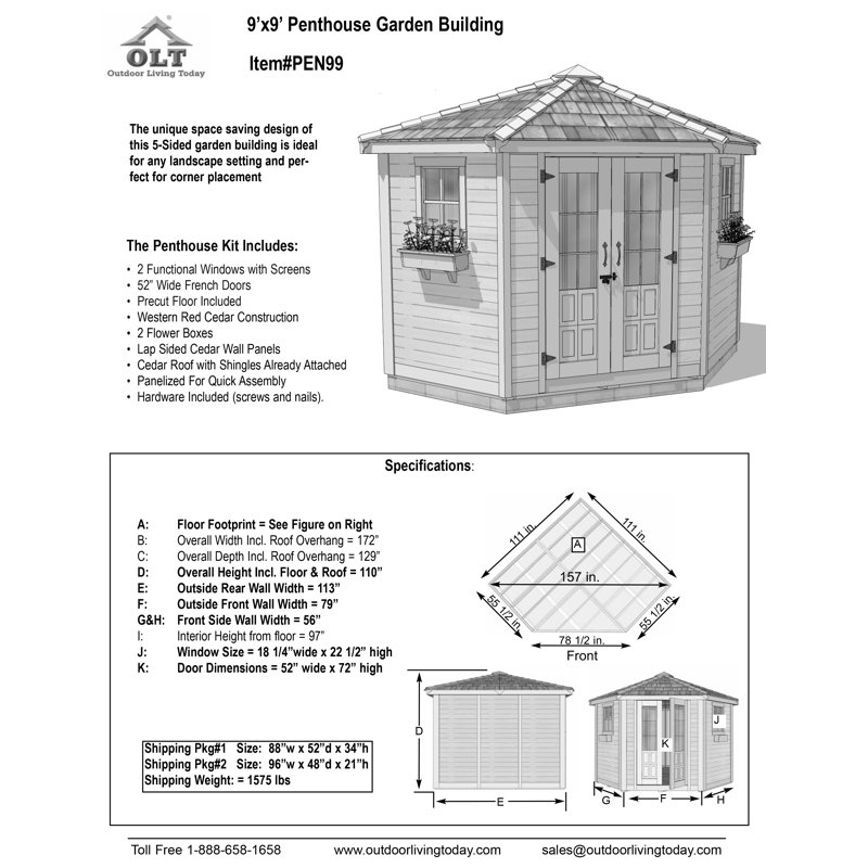 Penthouse Garden Shed 9'x9' - Outdoor Living Today