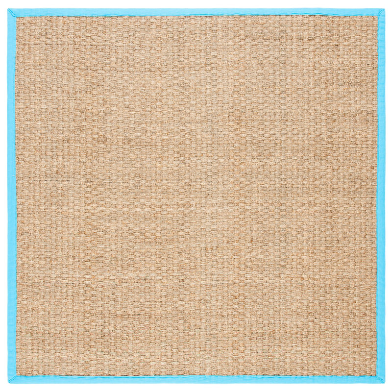 Tapis naturel / turquoise en bambou Chester, Carré 6 pi
