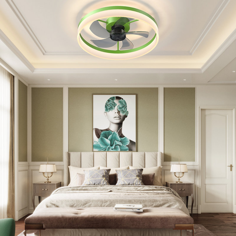 Ventilateur de plafond fermé à profil bas avec lumière 19,7 pouces Fydry, Vert, Ensemble d'éclairage; Télécommande