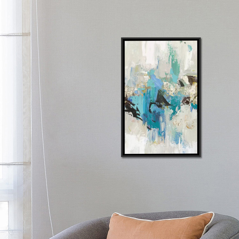 « blue silver i », impression sur toile, H 26 po x l 18 po x P 1,5 po, Toile avec cadre noir, Pas de tapis