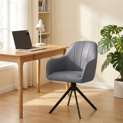 Ensemble de 2 chaises d'appoint pivotantes modernes avec accoudoirs, chaise de salle à manger rembourrée en similicuir avec pivot à 360 ° et pieds en métal robustes, ergonomique