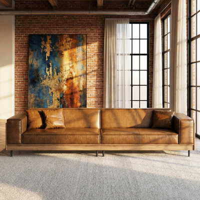 Canapé 111,81 "Mid-Century moderne avec base en noyer et assise très profonde - brun