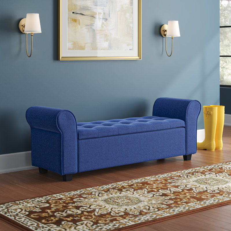 Banc de rangement rembourré Landaverde, Bleu foncé