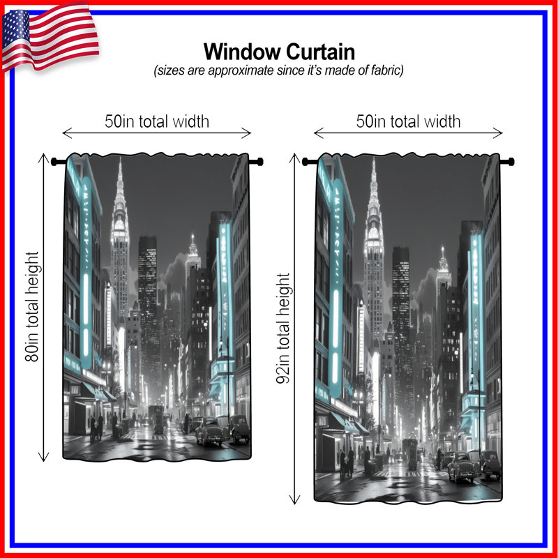 Rideaux de fenêtre Cityscape Neon Lights, 50 po x 92 po - 1 panneau, Blockout