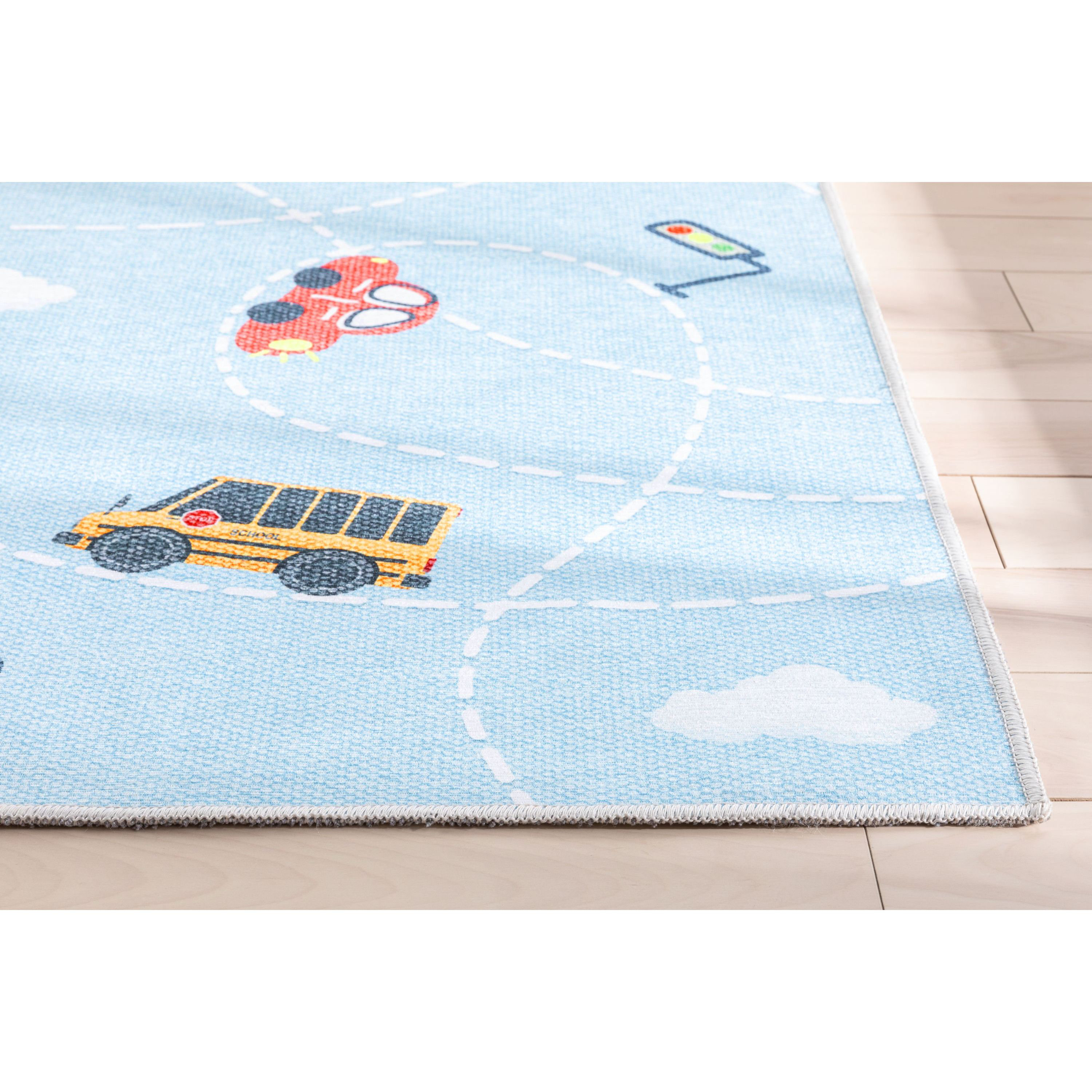 Well Woven Kids Rugs Playful Roads Modern Machine Washable Area Rug - Light Grey - 5' x 7