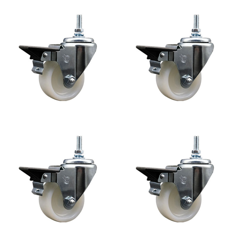 3 Inch Nylon 12MM Threaded Stem Caster Set with Brake