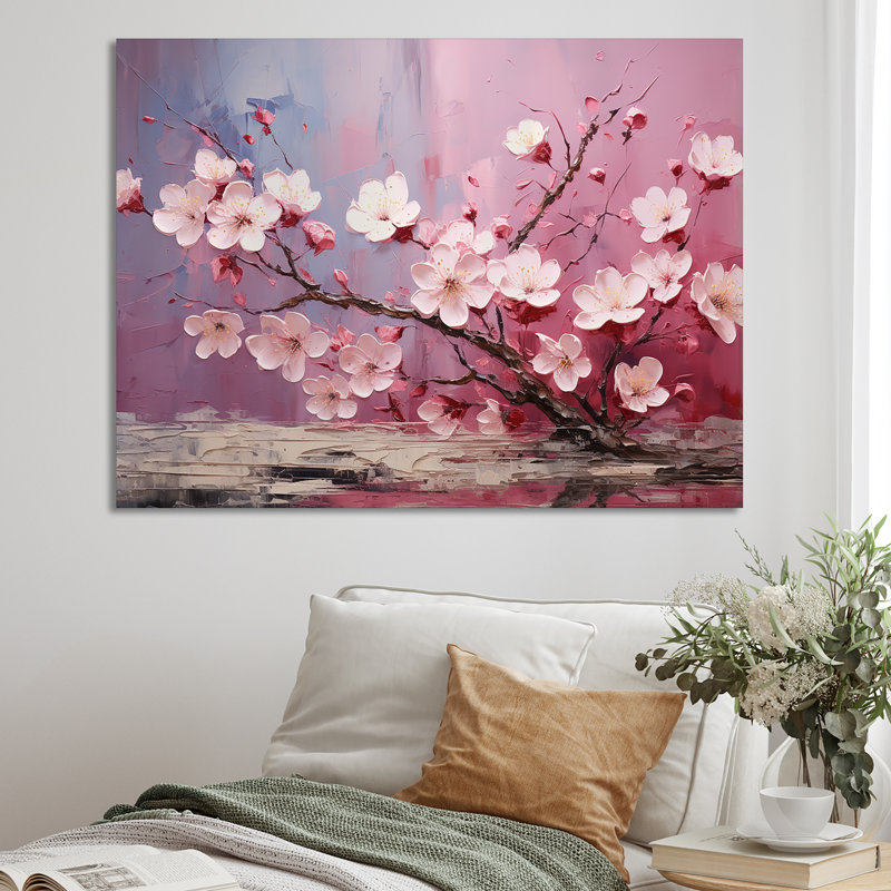 Impression sur toile, "Fleurs de cerisier du Japon", Toile tendue, H 24 po x l 32 po x P 1 po