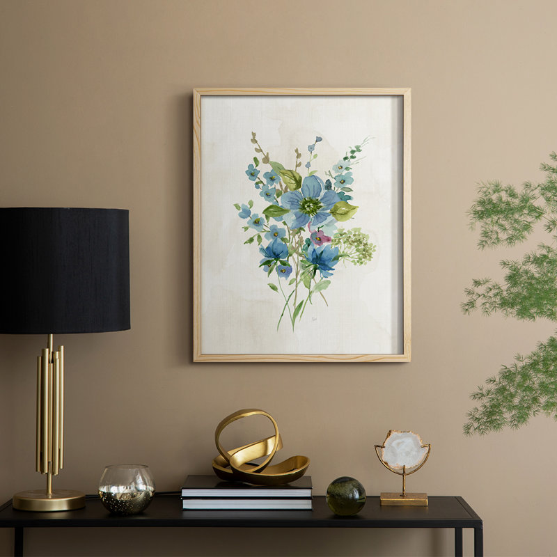 «Bouquet of Blue II», reproduction encadrée - bois massif, Naturel, H 11 po x l 9 po