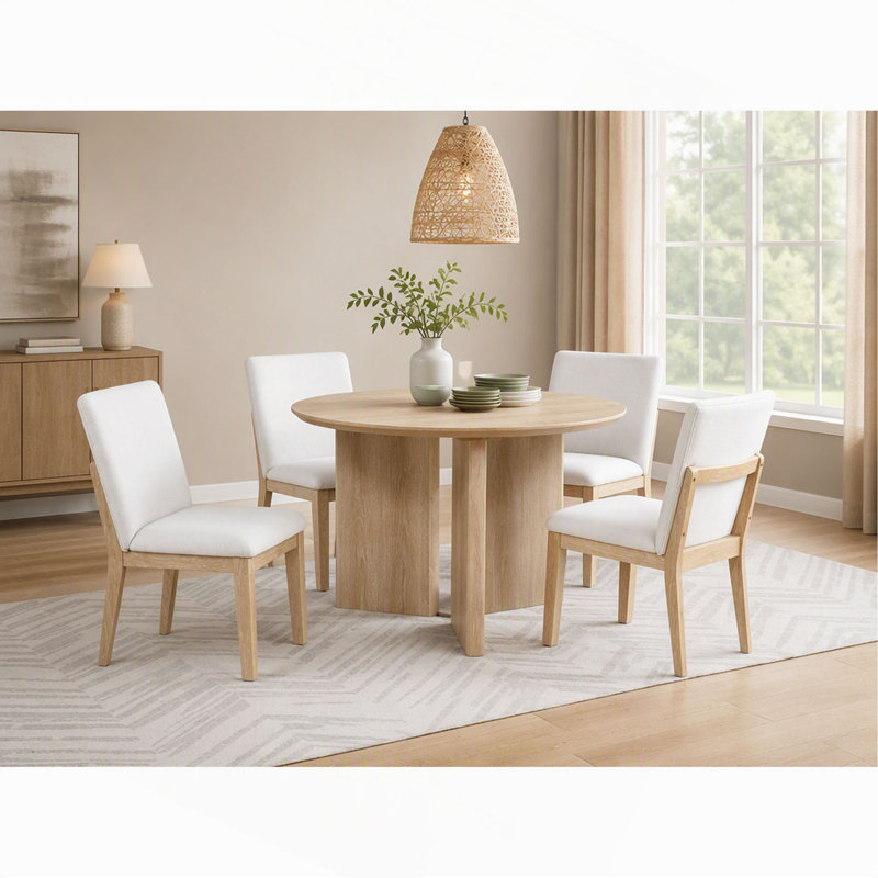 Table de salle à manger ronde, table de salle à manger contemporaine, Beige