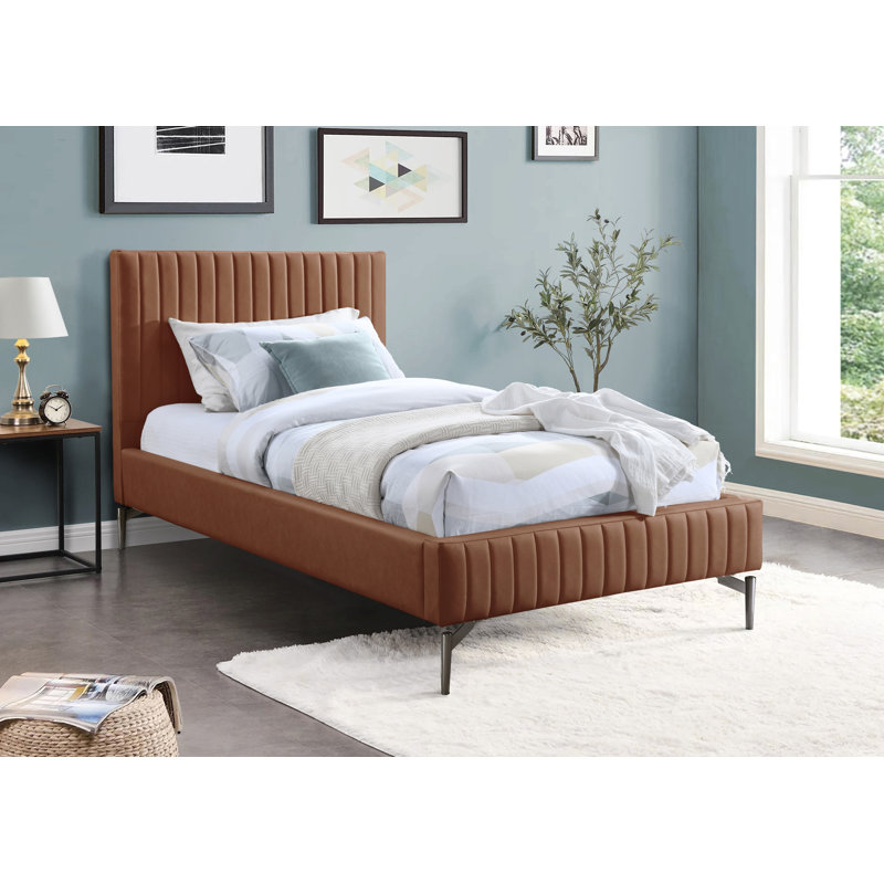 Gallo Upholstered Bed, Twin, Cognac Vegan Leather