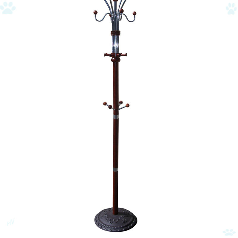 73" Tall Chrome And Wood Coat Rack, Cherry