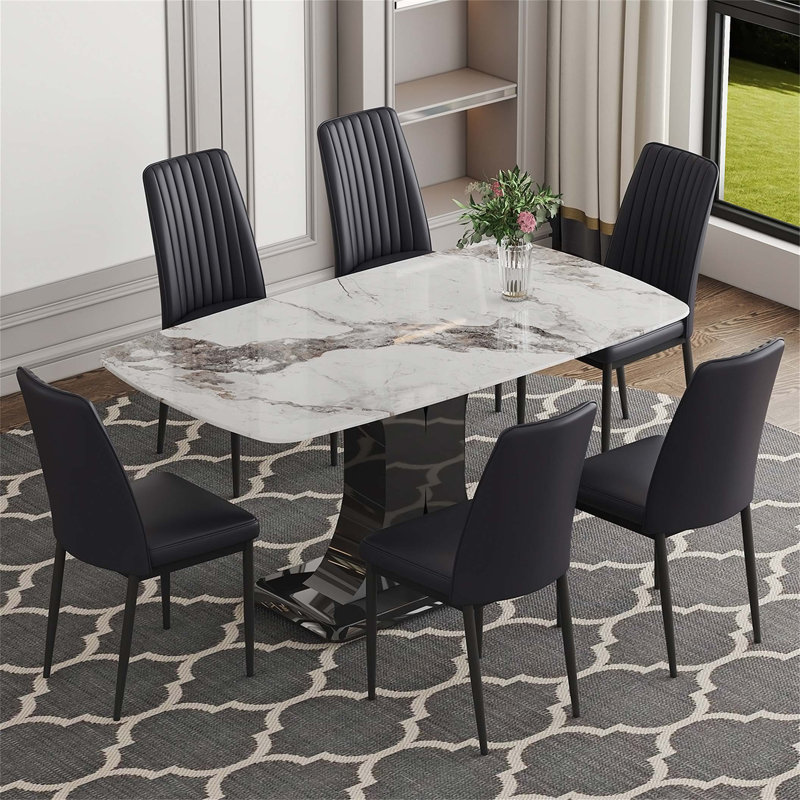 Kalinah Rectangular Dining Set, White, Black
