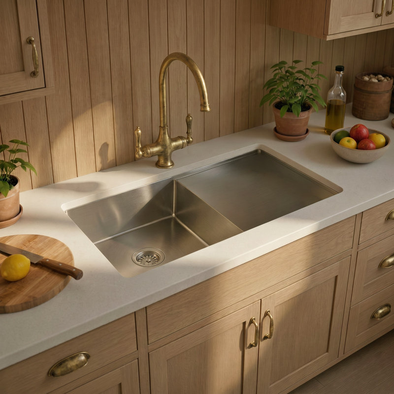  Whitehaus 40" brushed stainless steel commercial single bowl reversible undermount sink with integral drain board