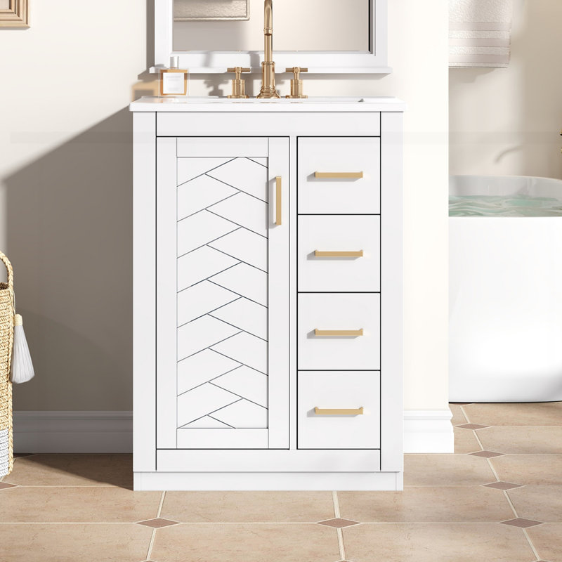 Meuble-lavabo 24 po avec lavabo en céramique intégré, Blanc