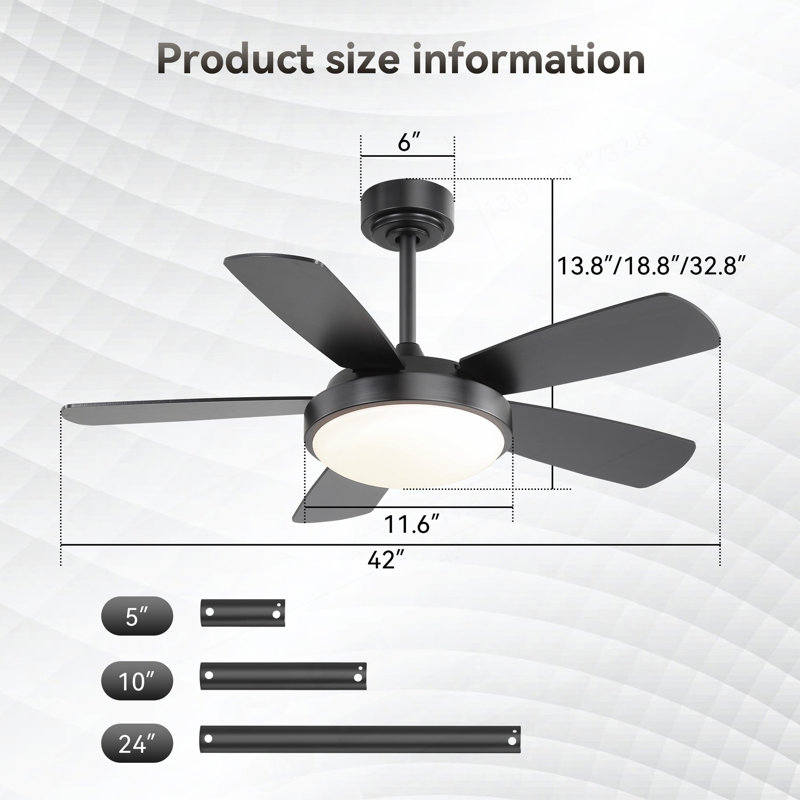 42 Inch Black Ceiling Fan With 22W LED Light And Remote Control MDF Blades Reversible DC Motor, Black