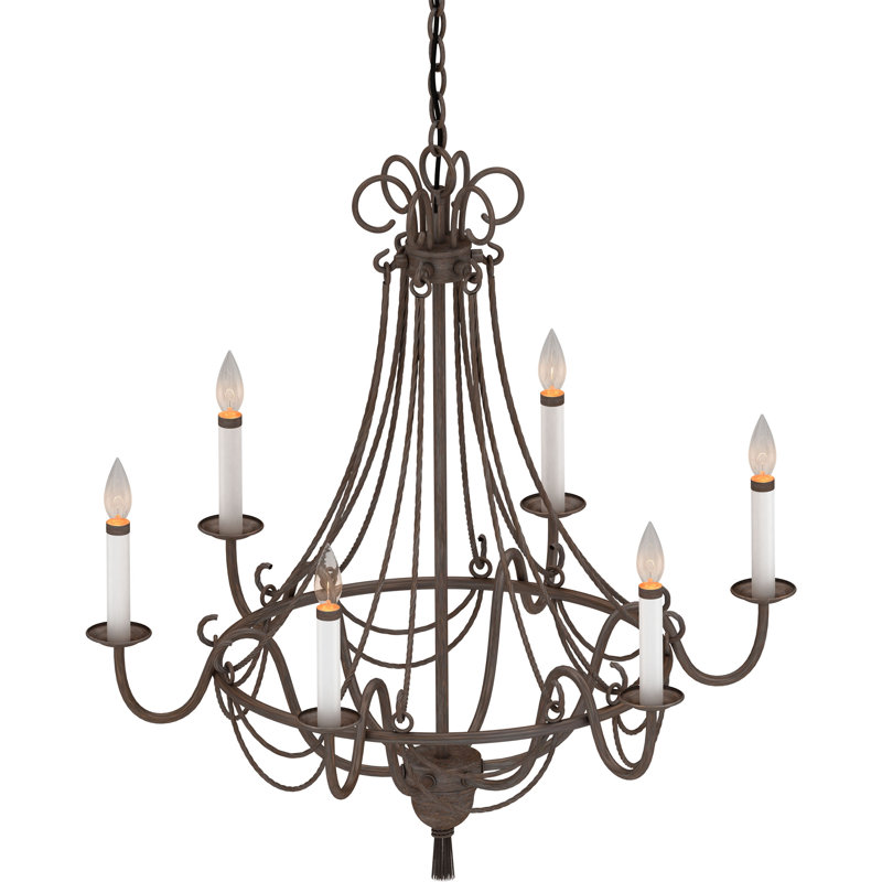 Kuta 6-Light Indoor Prairie Rock Tasseled Rope Hanging Candelabra Chandelier