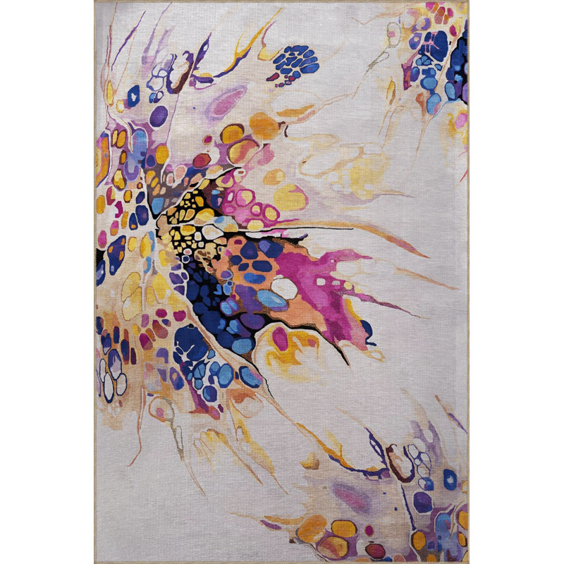 Tapis beige décoratif multicolore à motif abstrait éclaboussé de peinture, Tapis de couloir 3 pi 3 po x 9 pi 10 po