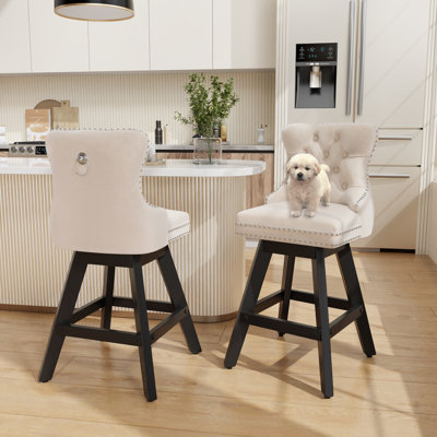 Velvet Swivel Tufted Wooden Barstools Set of 2 by Rosdorf Park