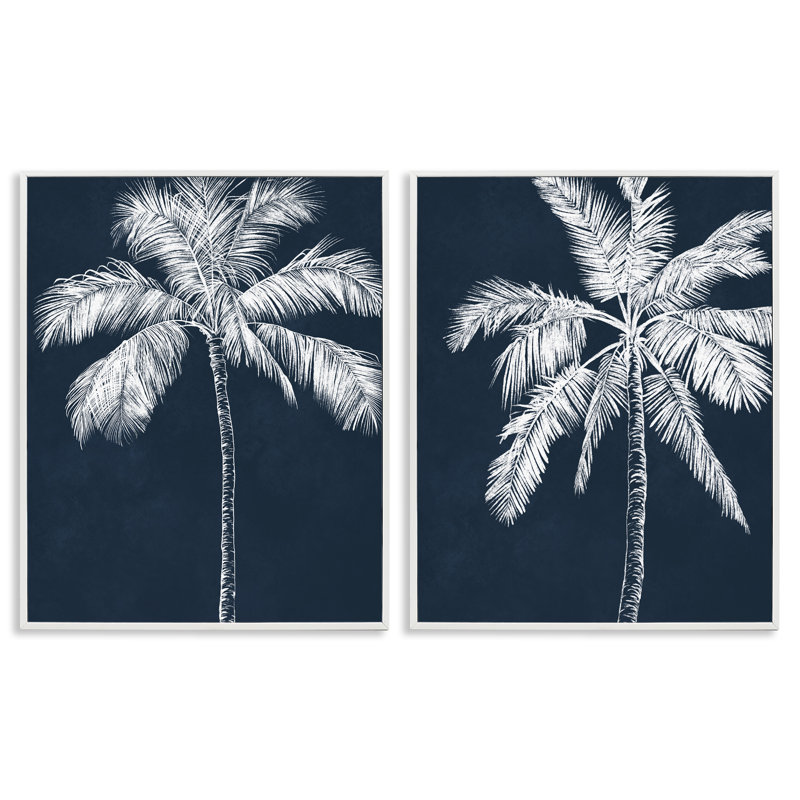«Blue Palms Tropical Scene», ensemble de 2 giclées encadrées, par Leah Noel Art, H 20 po x l 32 po