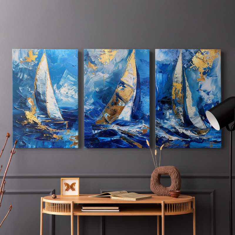 Série XX Sea and Shore - Ensemble de 3 toiles tendues avec châssis - Prêt à être accroché, H 12 po x l 8 po