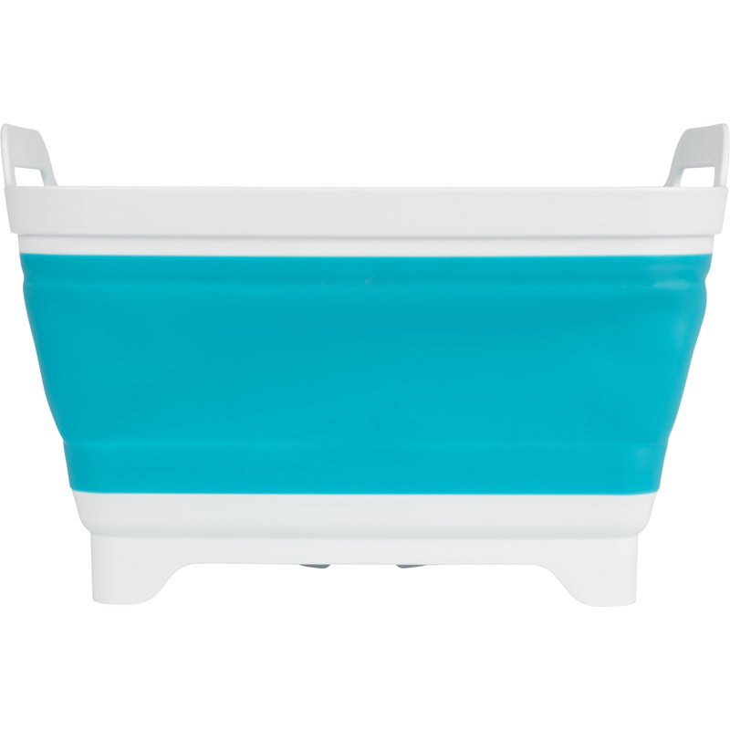 Blue and White Collapsible Polypropylene Wash Basin with Drain