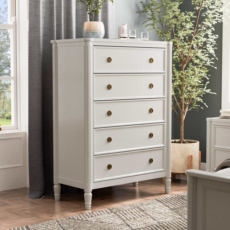 Commode 5 tiroirs Vinesha, Blanc