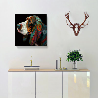 Basset Hound Paisley Art - Wrapped Canvas - Framed Print