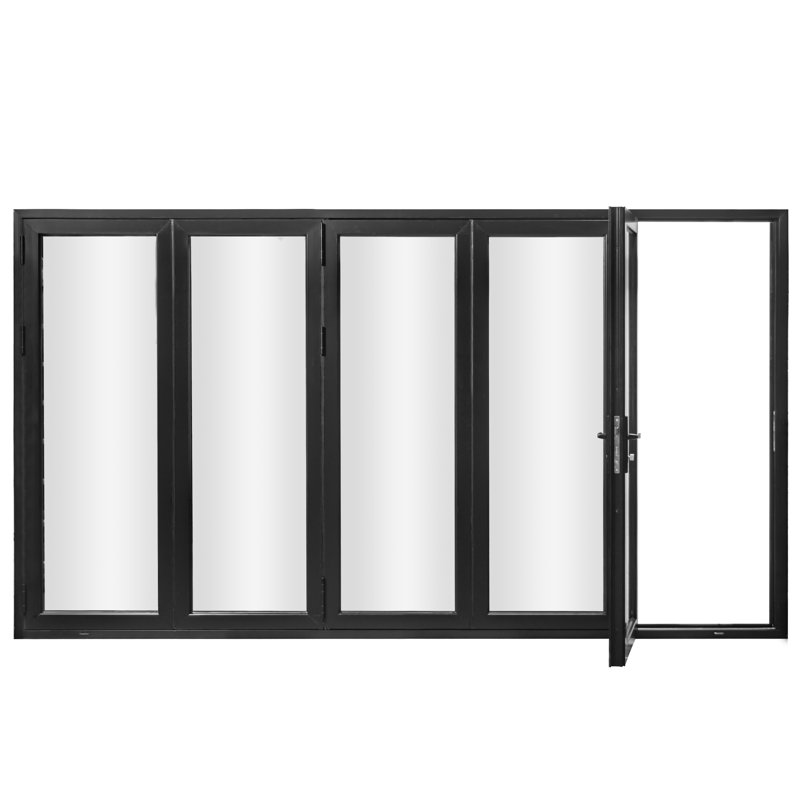 Porte de patio pliante à 5 panneaux en aluminium KaMic VersaFold, Côté droit / vers l'extérieur, Noir, L 144 po x H 96 po