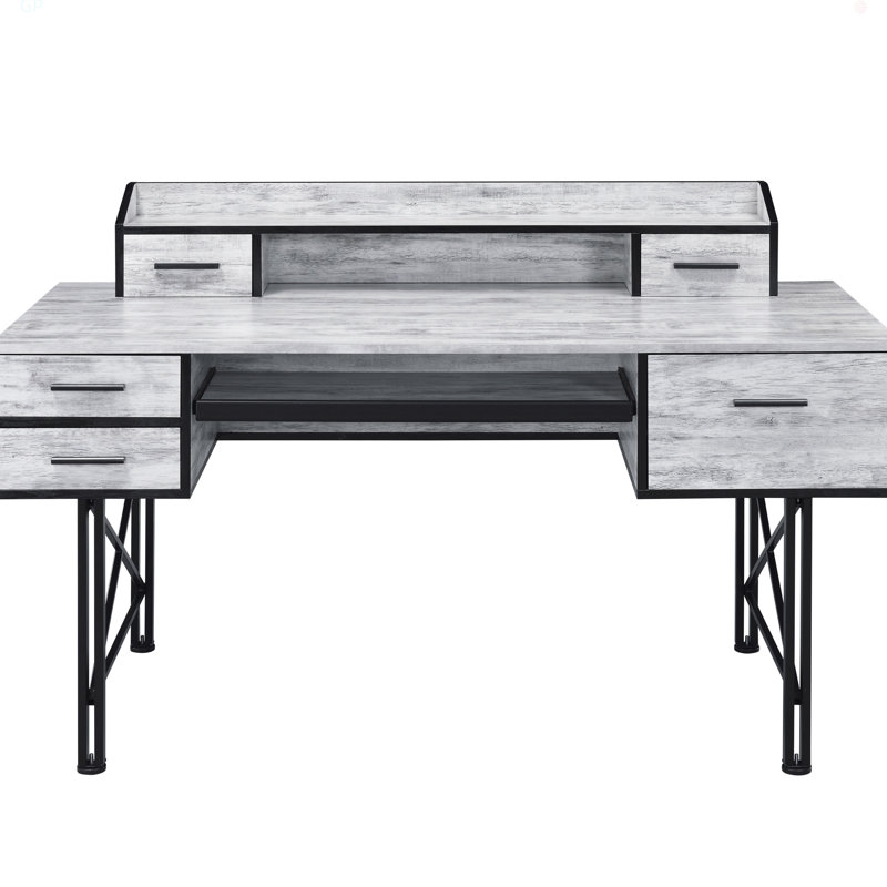 Antique White And Black 5-Drawer Computer Desk