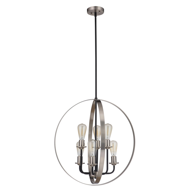 Lustre géométrique à relevés 6 lumières Argelis, Noir plat / nickel poli brossé