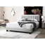 Grand lit rembourré en laine gris avec tête de lit capitonnée et lumières DEL encastrées de style contemporain sans sommier tapissier-185042233