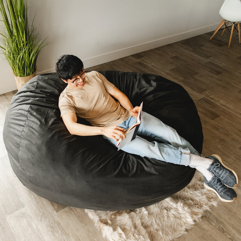 Big Joe Fuf Giant Foam Bean Bag Chair, Oversized Couch with Removable Cover for Kids, Teens, Adults, Onyx Lenox, Durable Woven Polyester