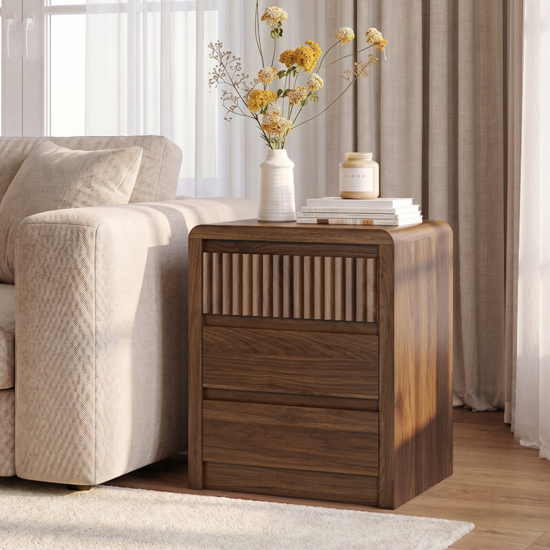 Ensemble de chambre à coucher 3 pièces, commode 7 tiroirs et 2 tables de chevet, armoire de rangement cannelée avec tiroir, dispositif anti-basculement