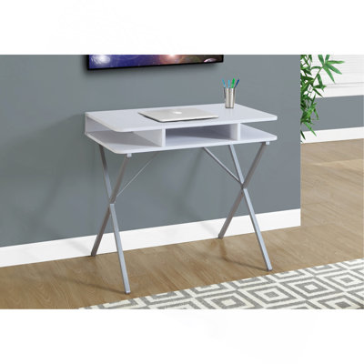 Enhaut Computer Desk, Home Office, Laptop, Storage Shelves, 31"L, Work, Metal, Laminate, White, Grey
