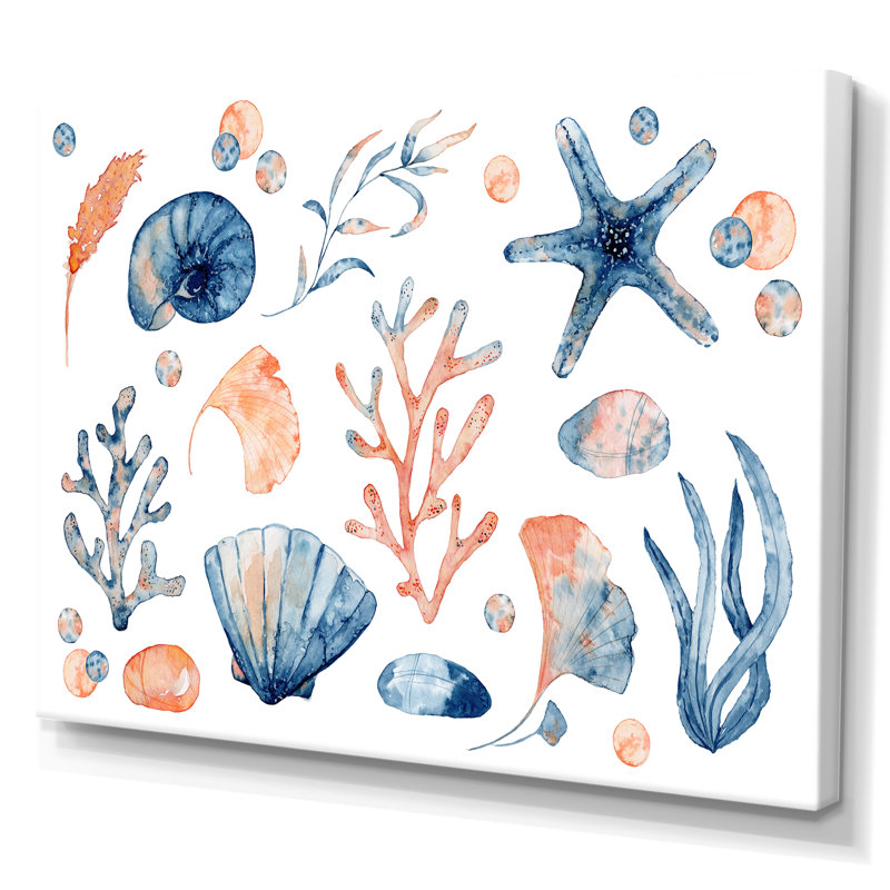 «Blue and Pink Seashells on White», reproduction sur toile, H 40 po x l 60 po x P 1,5 po, Toile tendue