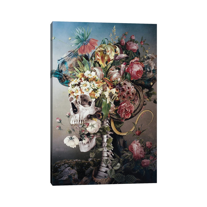 Flower Skull by Riza Peker - Wrapped Canvas Print