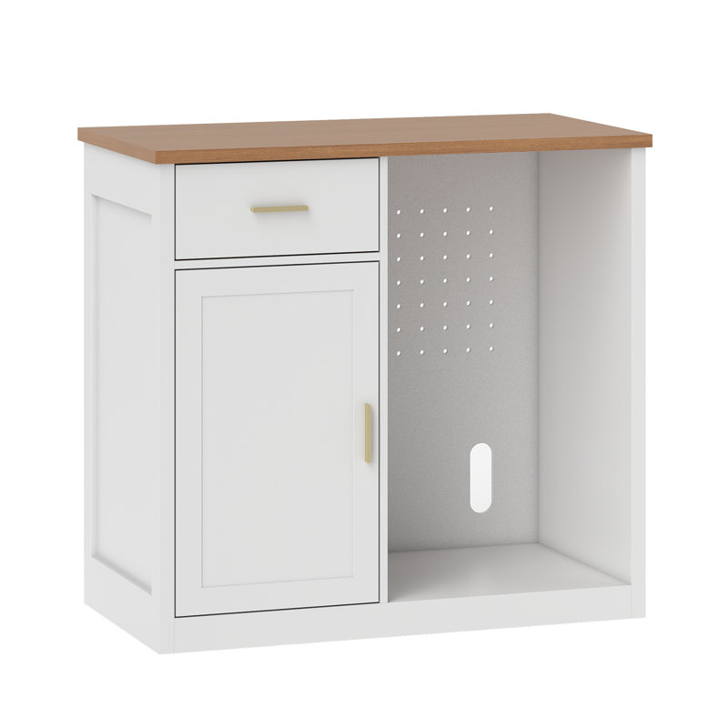 39.4" Bar Cabinet With Fridge Space and Adjustable Shelves For Kitchen Dining Room, White