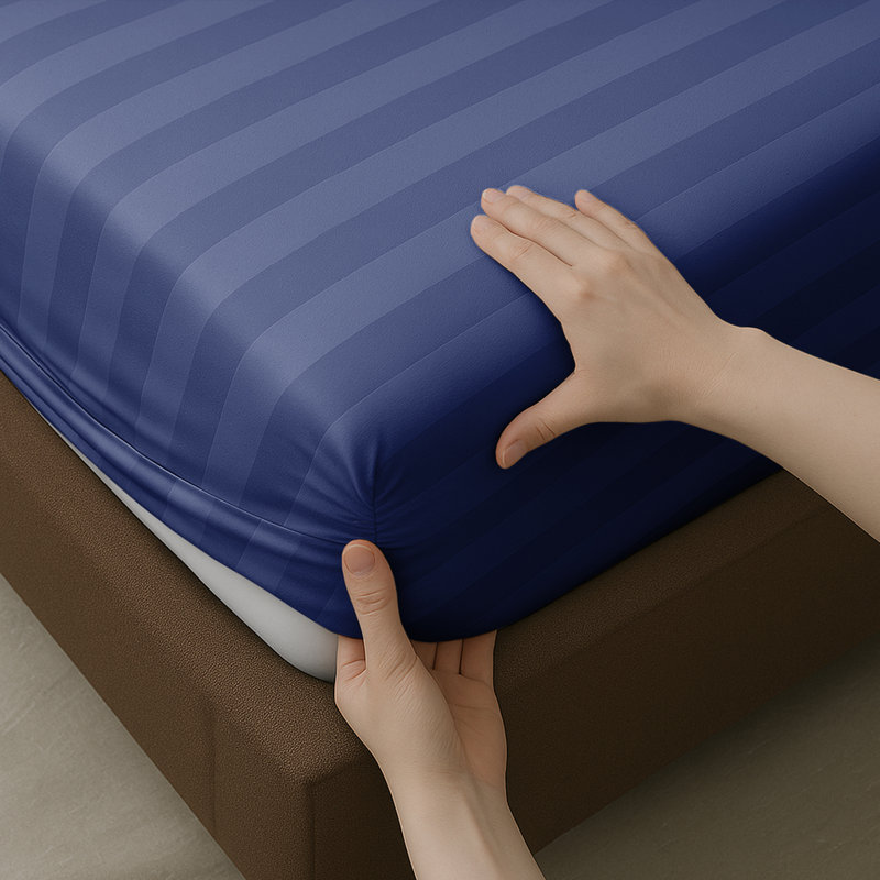 Microfiber Stripe Fitted Sheet – Soft, Durable, and Wrinkle-Free, Blue, Single (3')