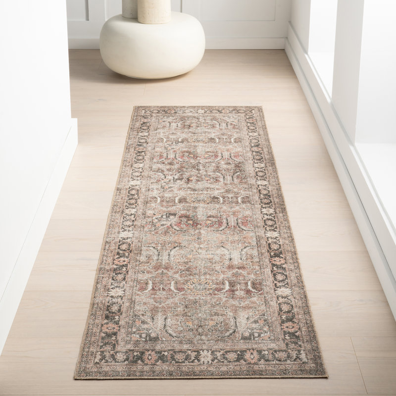 Jeccica Distressed Vintage Medallion Jute Blend Polyester Area Rug, Runner 2'8" x 8'