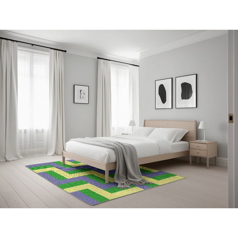 Bleu/jaune Tapis décoratif, Rectangle 5 pi x 7 pi