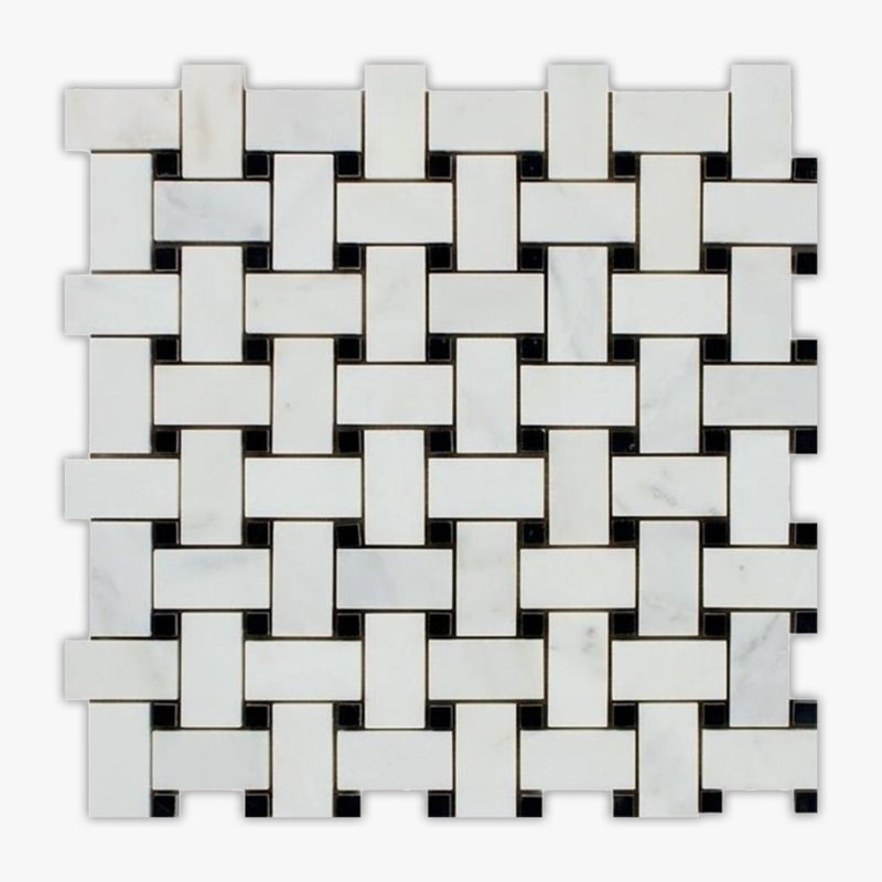 Carreau de sol et de mur en marbre 12 po x 12 po, Blanc / noir