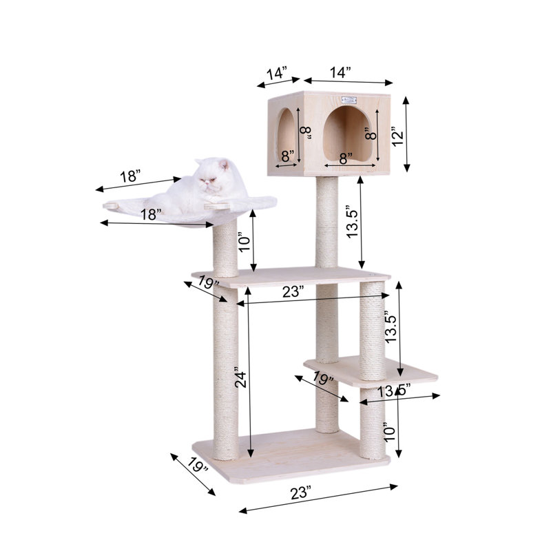 Natural Pine Freestanding Outdoor Cat House with Sisal Posts