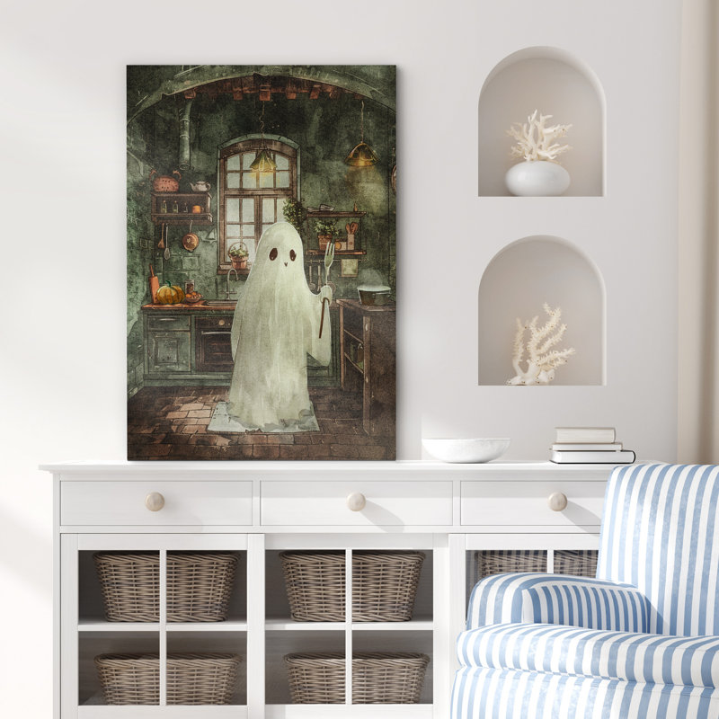 Fantôme dans la cuisine, images murales de Moody, décoration d'art gothique d'Halloween, H 18 po x l 12 po, Toile tendue