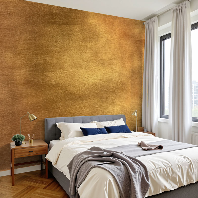 Papier peint adhésif auto-adhésif moderne pour la chambre à coucher, plaque métallique en laiton doré, surface l 144 po x H 100 po