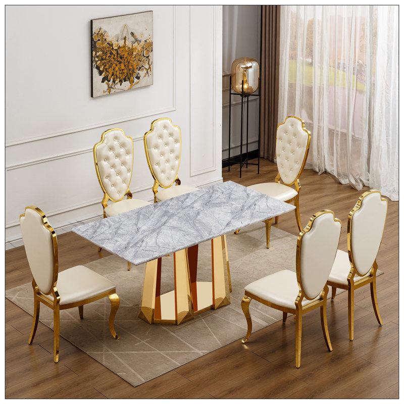 Table de salle à manger pour la cuisine, Doré, Gris