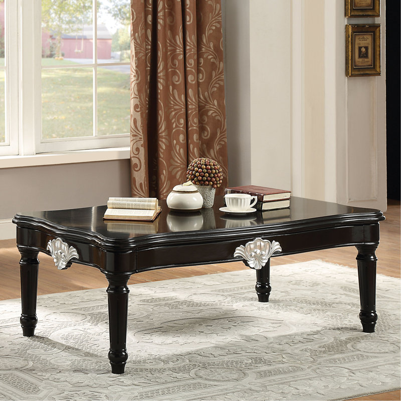Black Coffee Table - Intricate Scalloped Pattern And Solid Structure Design Support