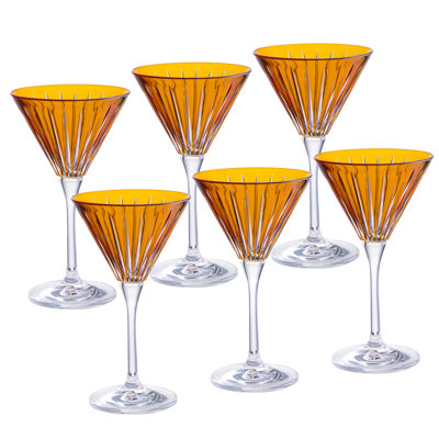 Coloured Martini Cocktail Glass - Assorted Colours -Champagne Glasses -Set of 6 -7 Oz.- Made in Europe